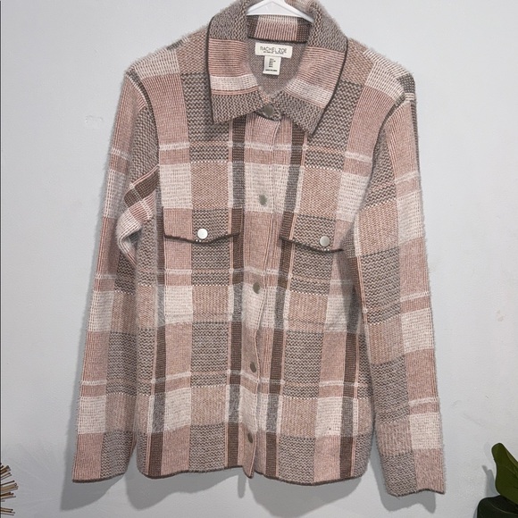Rachel Zoe Checkered Wool Jacket in Pink and Brown - Picture 1 of 11